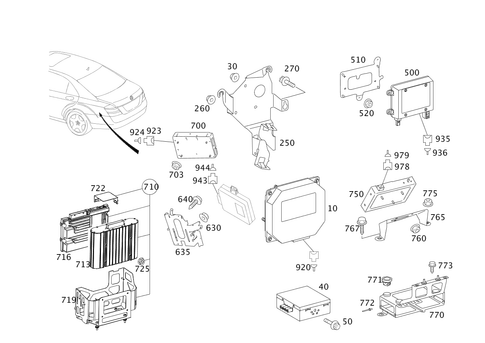 Control Modules and Relays in Load Compartment for 2007 Mercedes-Benz S550 #0