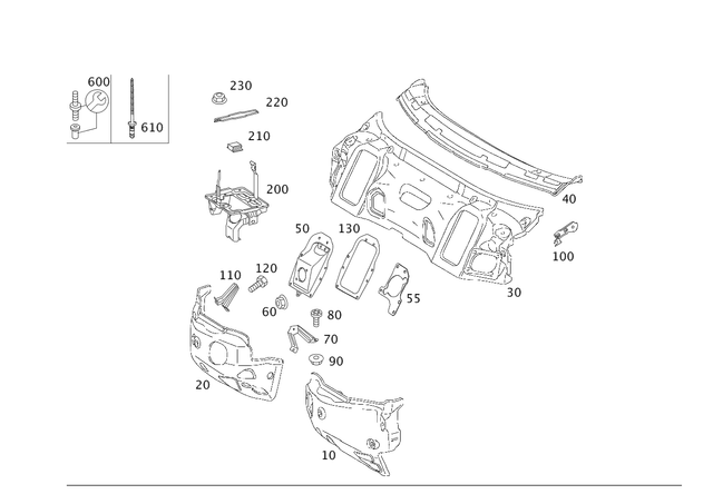 2306200147 - Cowl, Front Panel: Pot for Mercedes-Benz: SL500, SL55 AMG, SL550, SL600, SL63 AMG, SL65 AMG Image image