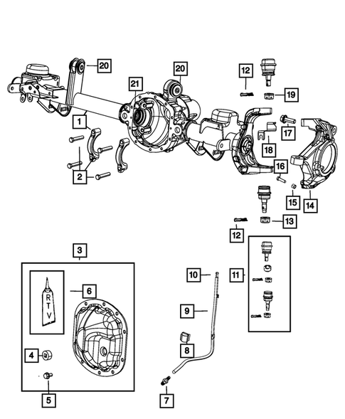 Front Axle;  Housing, Differential and Vent for 2009 Jeep Wrangler #1