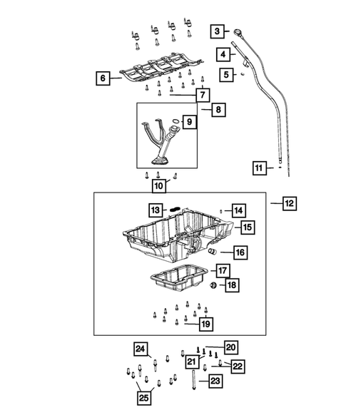 Engine Oiling, Oil Pan and Indicator (Dipstick) for 2021 Jeep Wrangler #0