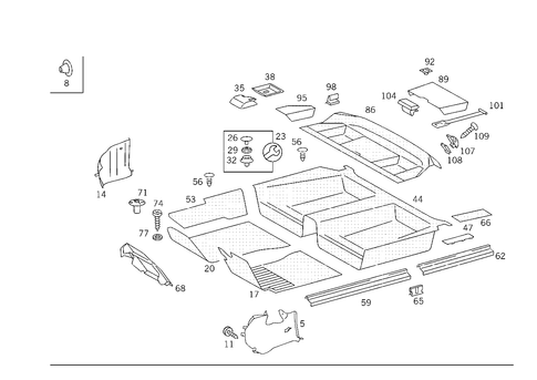 Front Panel Pillar Panelling, Lining on Floor, Hat Tray and First Aid Box for 1987 Mercedes-Benz 300E #4