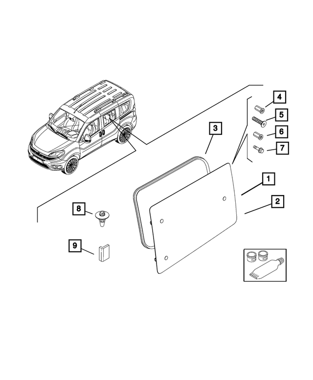68261909AA - Glass: Rear Door Glass, Right for Mopar Image