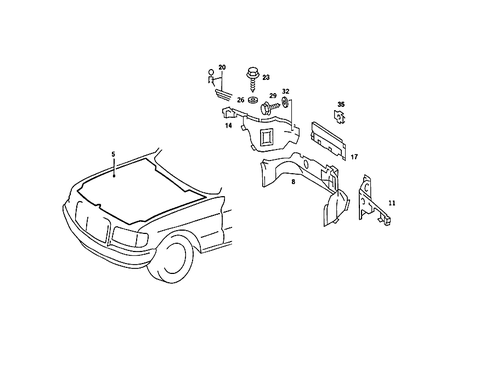 Insulation in Engine Compartment, on Roof Rail and Rear End Pillar for 1984 Mercedes-Benz 380SE #0