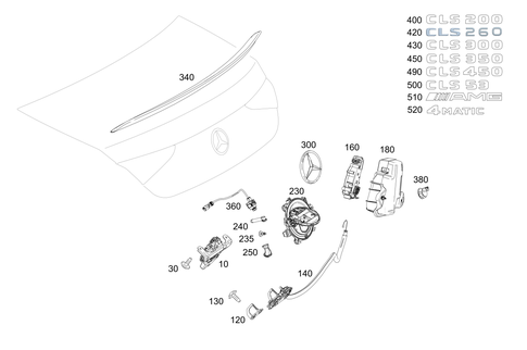 Rear Lid Latch-Type Lock, Rear Lid Attachment Parts for 2021 Mercedes-Benz CLS53 AMG #0