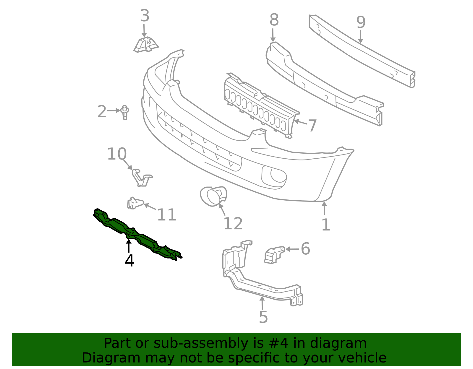 52521-0C030 - Bumper Cover Support Rail 2005-2007 Toyota Sequoia ...