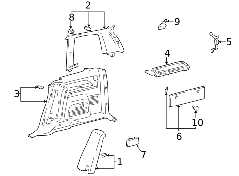 Interior Trim - Quarter Panels for 1999 Toyota RAV4 #2