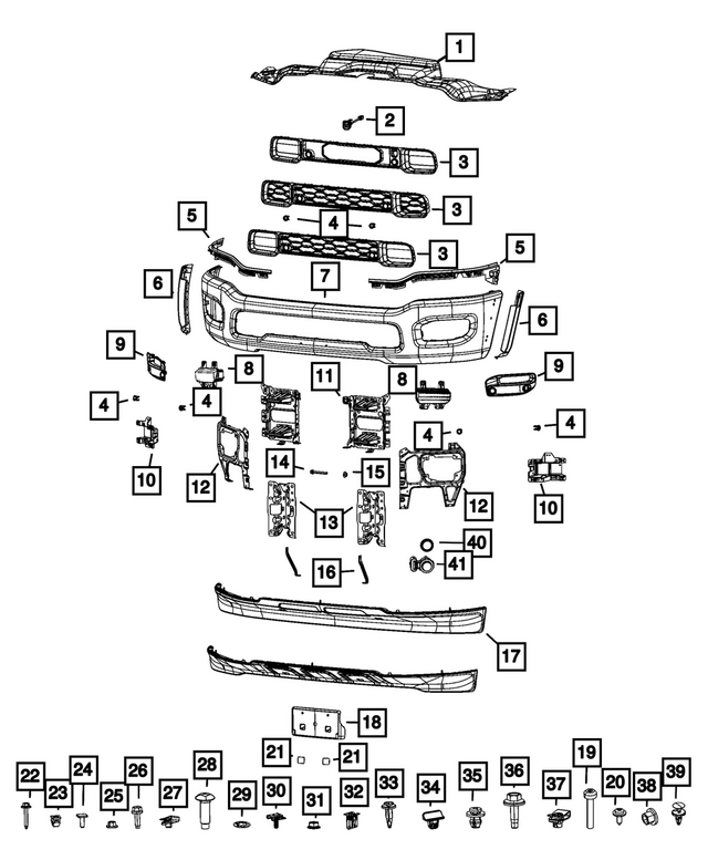 68657948AB - Frame, Bumper and Fascia: Lower Grille for Mopar Image image