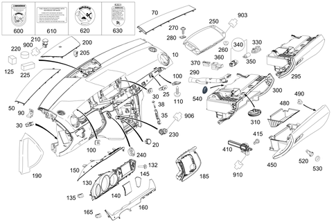 Instrument Panel and Glove Compartment Housing with Front Passenger Airbag for 2014 Mercedes-Benz C 350 #0