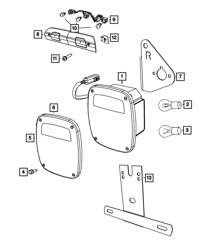 55055270 - Electrical: Tail Stop Backup Lamp, Right for Mopar Image