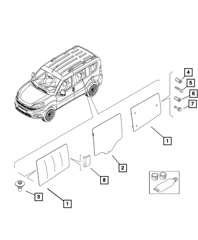 68261909AA - Glass: Rear Door Glass, Right for Mopar Image