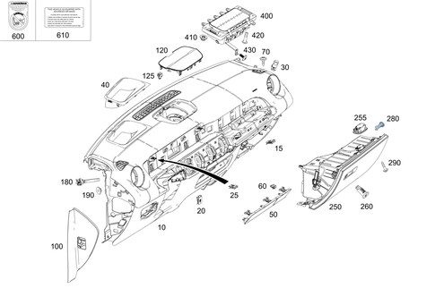 Instrument Panel and Gloves Compartment Box with Passenger Air Bag for 2021 Mercedes-Benz GLB35 AMG #0