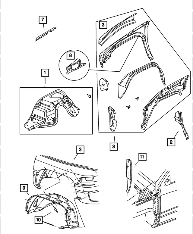 55023530 - Body Sheet Metal Except Doors: Fender Reinforcement, Right for Mopar Image
