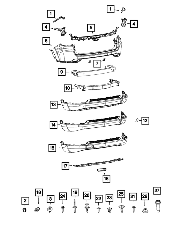 68351629AB - Frame, Bumper and Fascia: Rear Upper Fascia for Jeep: Compass Image
