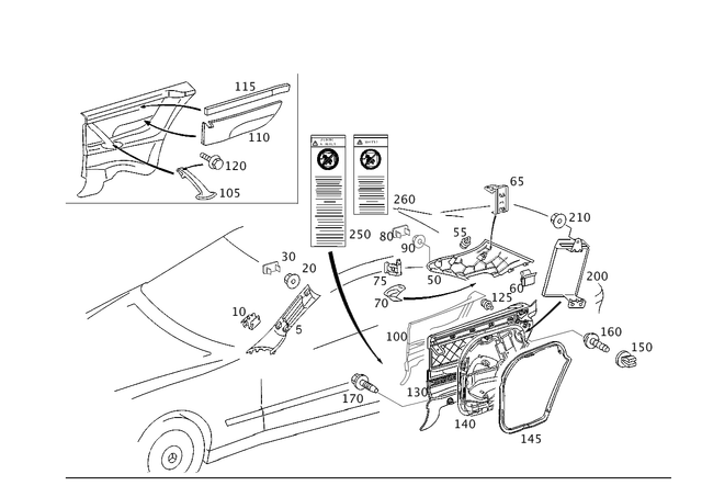 2118172120 - Covering and Lining: Information Label for Mercedes-Benz: 600SL, C280, C43 AMG, CL500, CL55 AMG, CLK430, ML320, ML430, ML55 AMG, S430, S55 AMG Image image