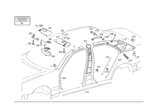 Roof Attachment Parts, Door Edge Guard Sections, Panelling for 1999 Mercedes-Benz E430 #5