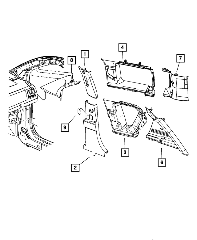 « 1AX74HDAAF – Interior Trim : Garnissage Supérieur De Montant B Panneau, Côté Droit pour Mopar Image »