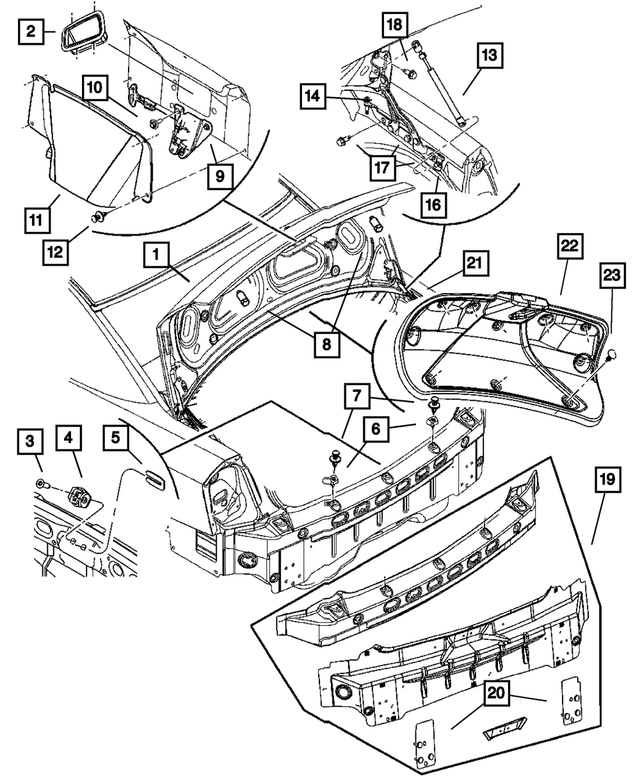 5000074AC - Body Sheet Metal Except Doors: Decklid Inner Pull Cup for Mopar Image