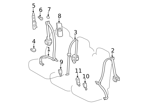 Second Row Seat Belts for 2011 Toyota Sienna #0