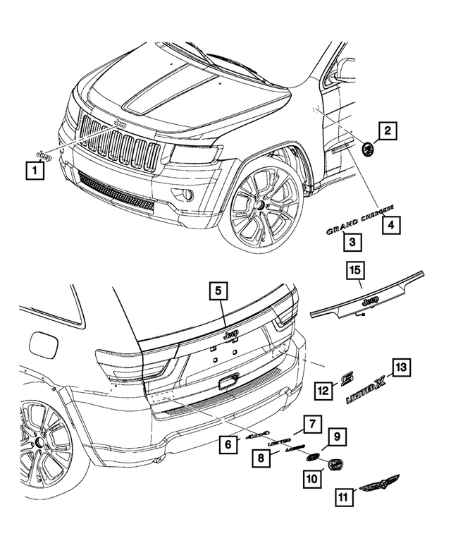 68223747AB - Exterior Ornamentation: Liftgate Nameplate for Jeep: Grand Cherokee, Grand Cherokee WK Image