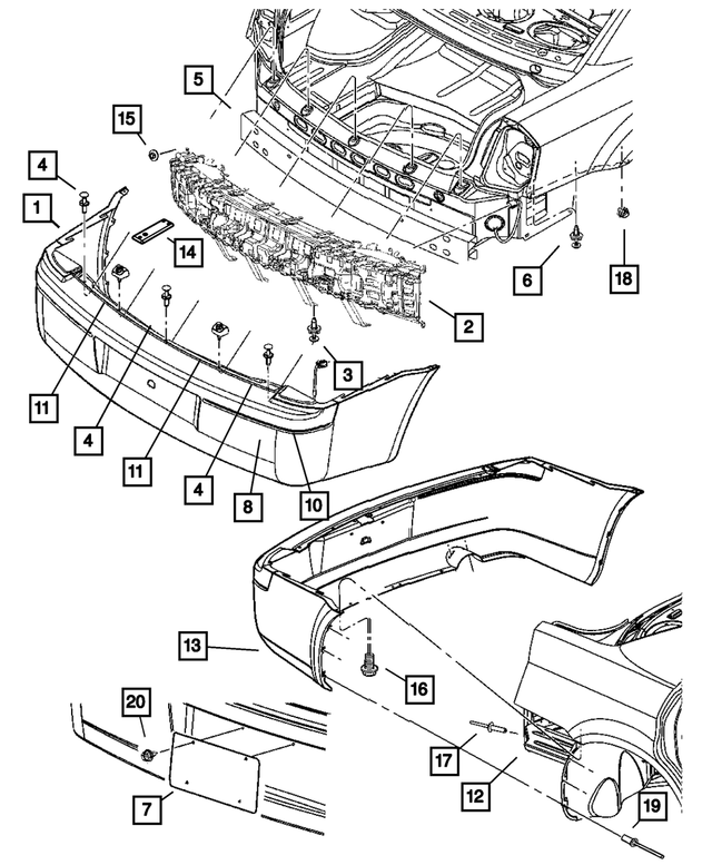 68034257AA - Frame, Bumper and Fascia: Rear Fascia for Mopar Image