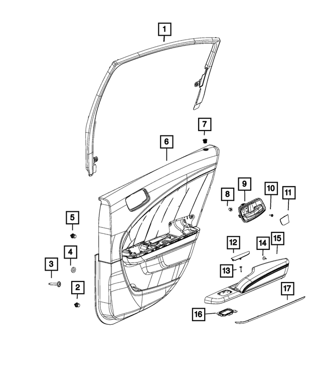 6RA395X9AA - : Rear Door Trim Panel Assembly, Left for Mopar Image