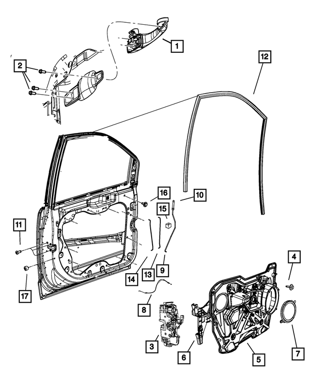 1NA53JSCAF - Doors, Door Mirrors and Related Parts: Exterior Door Handle, Left for Mopar Image