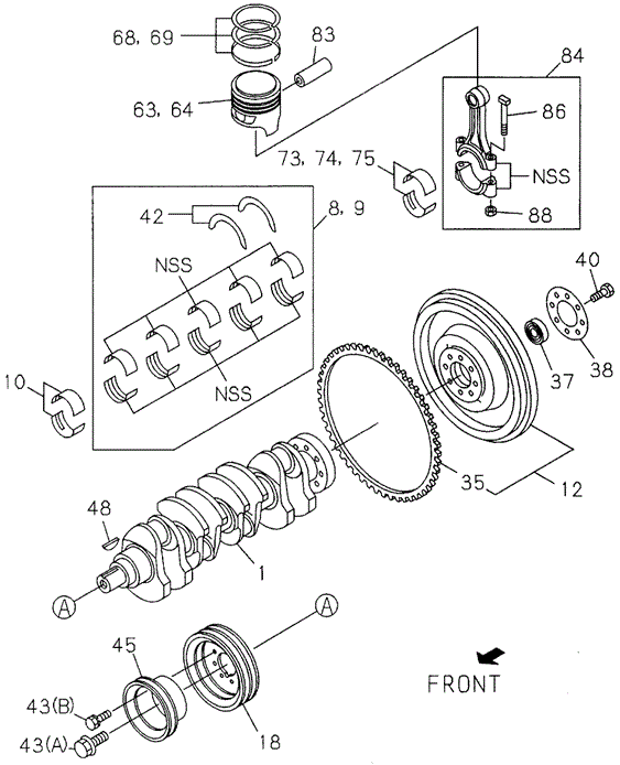 Crankshaft - Piston  - Flywheel (DX) for 1996 Honda Passport #0