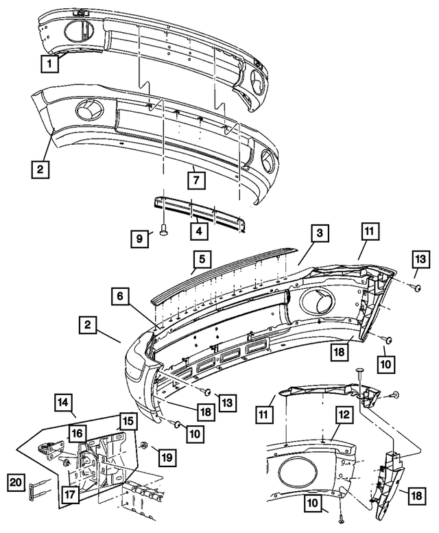 68001349AA - Frame, Bumper and Fascia: Front Bumper Fascia for Mopar Image