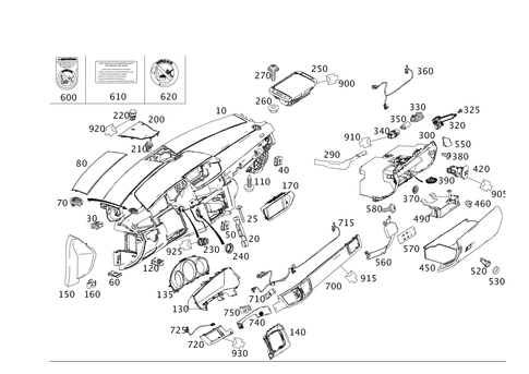 Instrument Panel and Glove Compartment Housing with Front Passenger Airbag for 2011 Mercedes-Benz E550 #0