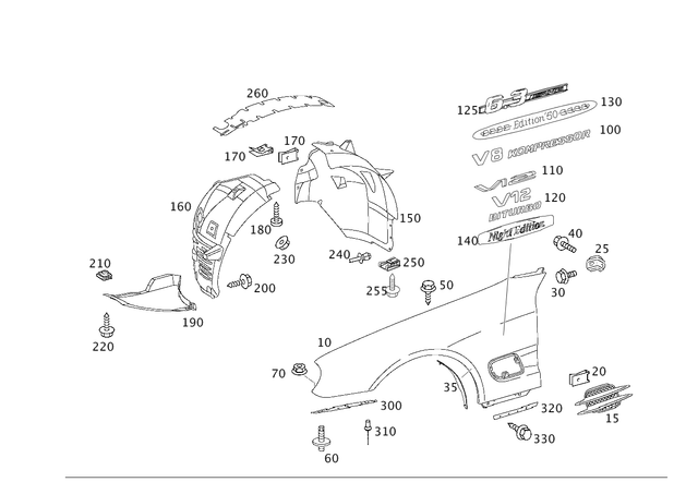 2308810601 - Attachment Parts: Fender, Front for Mercedes-Benz: SL500, SL55 AMG, SL550, SL600, SL63 AMG, SL65 AMG Image image