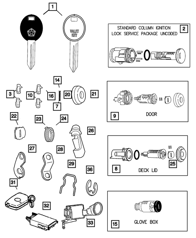 4778448 - Wiper/Lock Cylinder and Keys: Glove Box Lock Cylinder for Mopar Image