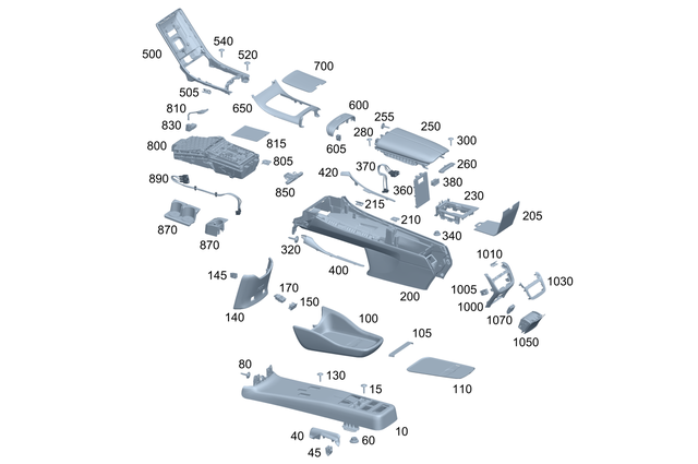 2976809507 - Instrument Panel/Center Console/Linings: Center Console for Mercedes-Benz: EQE 350, EQE 350+, EQE 500, EQE AMG, EQS 450, EQS 450+, EQS 580, EQS AMG Image image