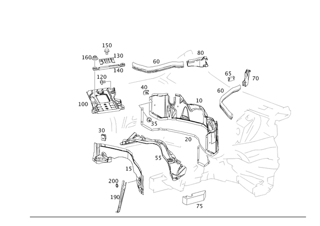 2036280155 - Cowl, Front Panel: Partition for Mercedes-Benz: 180C, C230, C240, C280, C32 AMG, C320, C350, C55 AMG, CLK320, CLK350, CLK500, CLK55 AMG, CLK550, CLK63 AMG Image image