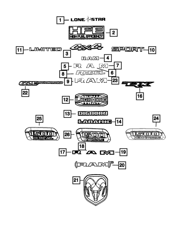 « 68282762AA – Exterior Ornamentation : Hayon Monogramme pour Mopar Image »