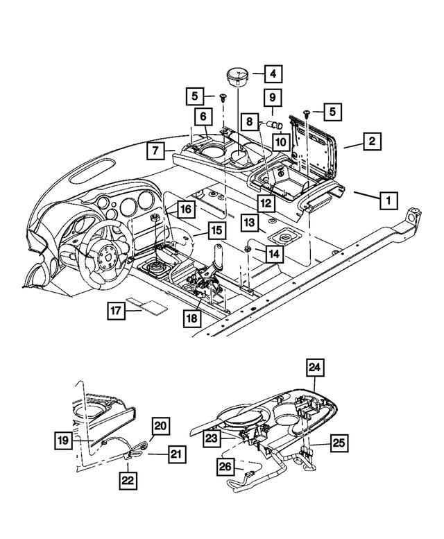 68035633AA - Instrument Panel and Radios and Consoles: Floor Console Base for Mopar Image
