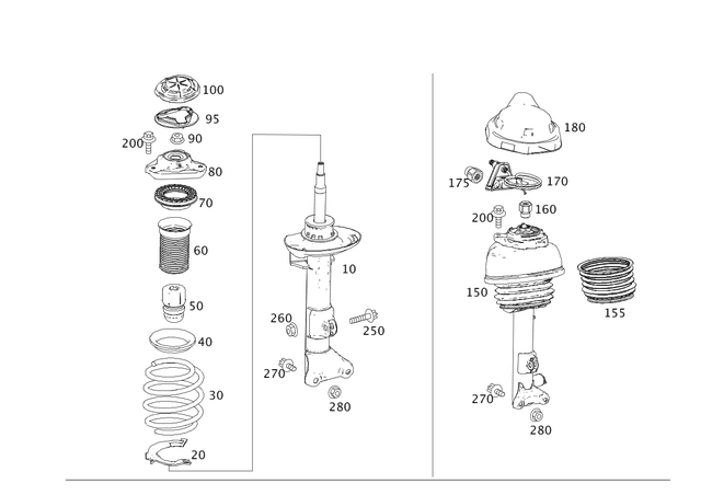 212323640064 - Springs, Suspension and Hydraulic Components: Shock-Absorber Strut for Mercedes-Benz: E250, E550, E63 AMG Image image