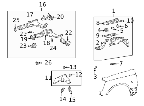 Structural Components & Rails for 2002 Lexus LS430 #0