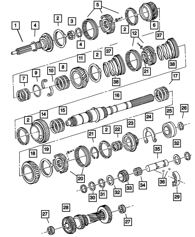 4741266 - Manual Transmission 5 Speed: Output Shaft Bearing Snap Ring for Dodge: Dakota, Ram 1500, Ram 2500, Ram 3500 | Jeep: Cherokee, Liberty, Wrangler Image