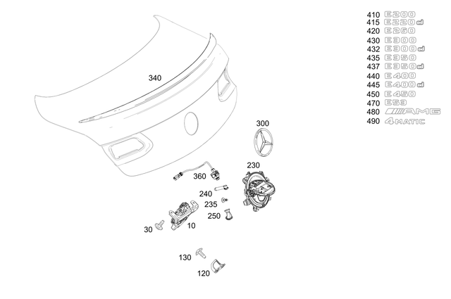 2387900300 - Trunk Lid: Rear Spoiler Attachment for Mercedes-Benz: E400, E450, E53 AMG Image image