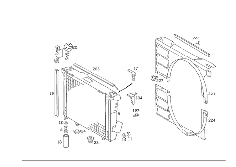 Radiator, Mounting, and Covering for 1993 Mercedes-Benz 500E #1