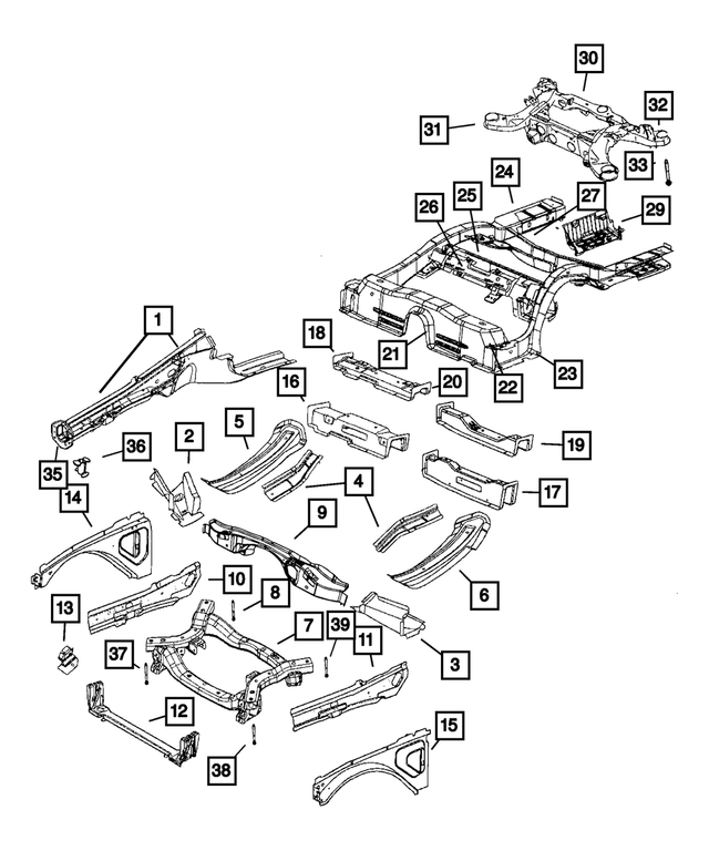 68504489AA - Frame, Bumper and Fascia: Front Side Rail Front Rail, Left for Mopar Image image