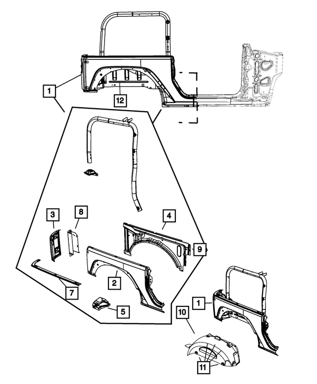 68003228AE - Body Sheet Metal Except Doors: Body Side Aperture Rear Panel Package, Right for Mopar Image image