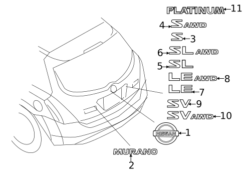 Exterior Trim - Lift Gate for 2009 Nissan Murano #0