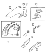 4860531AB - Body Sheet Metal Except Doors: Front Side Rail To Sill Reinforcement, Left for Mopar Image