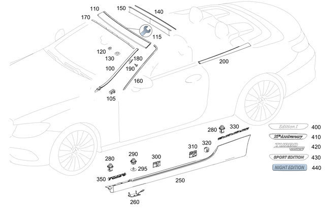 2056702300 - Covering and Lining: Trim Strip for Mercedes-Benz: C43 AMG, C63 AMG, C63 AMG S, E400, E450, E53 AMG Image image