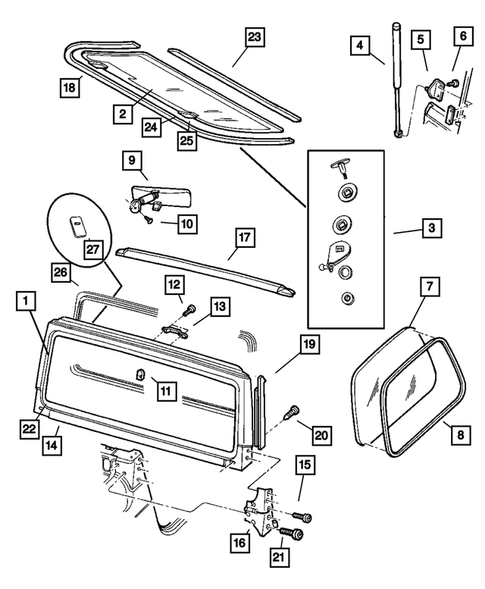 Glass and Rear View Mirror for 2002 Jeep Wrangler #0