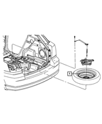 68229417AA - Labels: Tire Storage Label for Chrysler: 300, Pacifica, PT Cruiser, Sebring, Voyager | Dodge: Avenger, Caliber, Challenger, Charger, Charger Daytona, Durango, Journey, Stratus | Jeep: Cherokee, Compass, Gladiator, Grand Cherokee, Grand Cherokee L, Patriot | Ram: 2500, 3500 Image