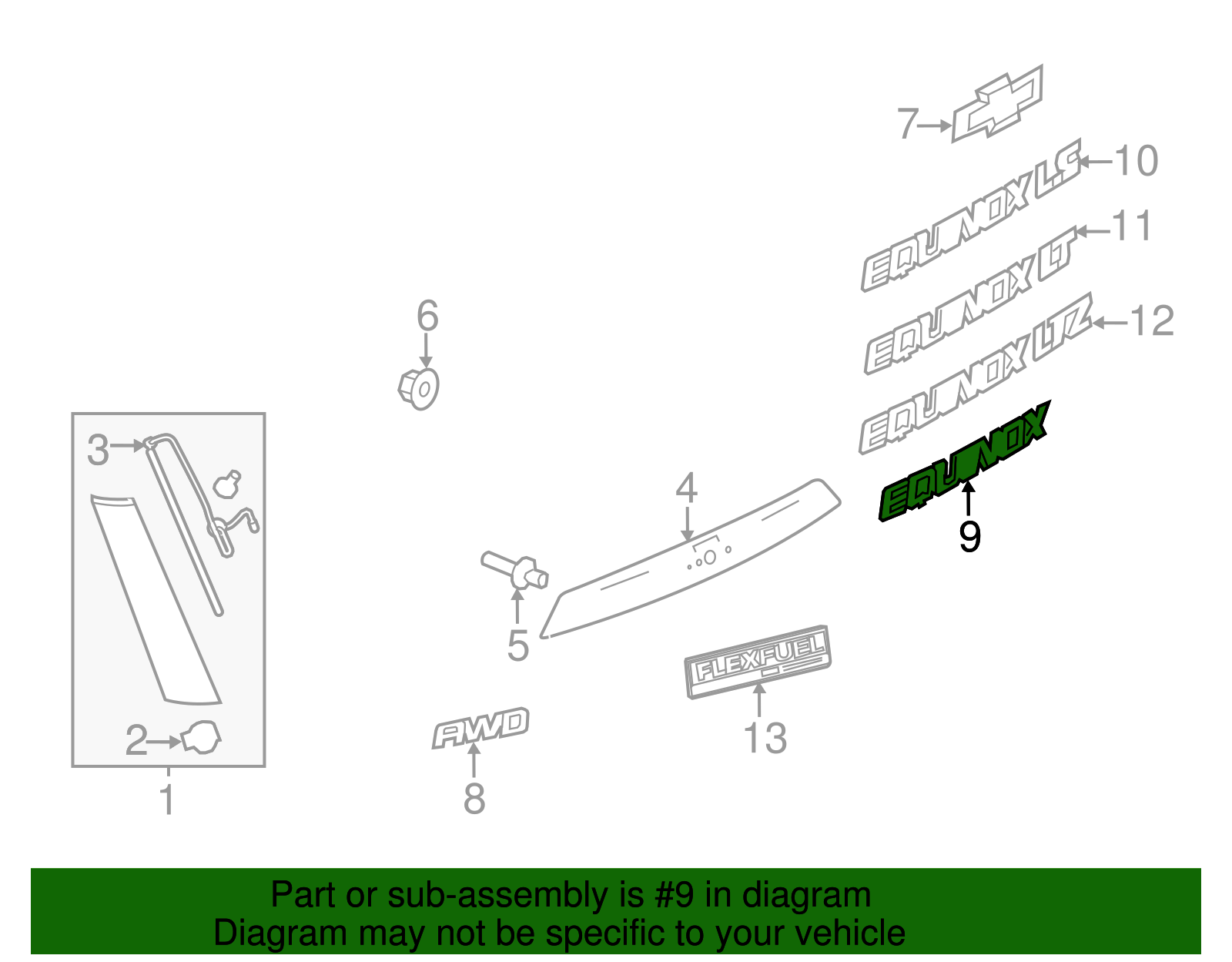2011-2016 Chevrolet Equinox Passenger Side Liftgate Equinox Name Plate ...