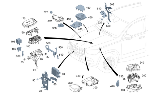 Control Units, Fuse Boxes and Relays in Engine Compartment for 2025 Mercedes-Benz GLE450e #0