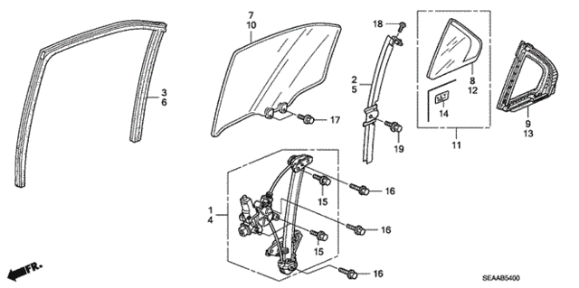 Rear Door Glass - Door Regulator for 2008 Acura TSX #0